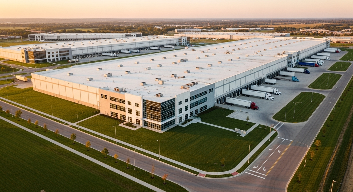Modern warehouse aerial view